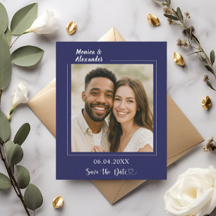 Flyer Ahorro de fecha de boda con foto azul marino