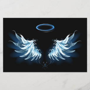 Flyer Alas del Ángel Azul brillante sobre fondo negro