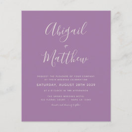 Flyer Alegre presupuesto Púrpura Simple Wedding Invitaci