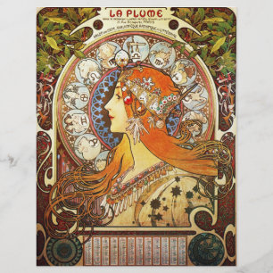 Flyer Alphonse Mucha La Plume Zodiac Art Nouveau Vintage