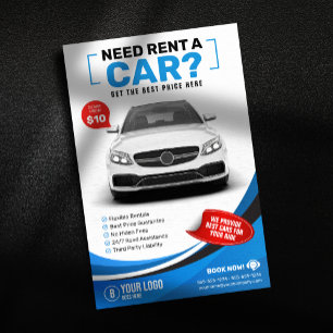 Flyer Alquiler de Coche Moderno Azul Alquiler de Coches