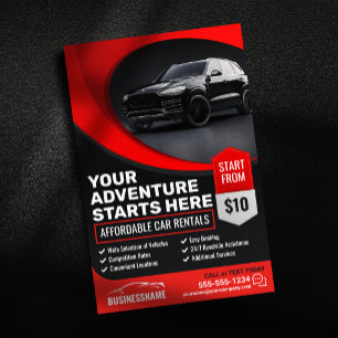 Flyer Alquiler de Coche Rojo Moderno Asequible Alquiler