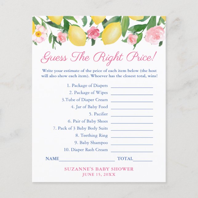 Flyer Amalfi Lemon Adivinar El Precio De La Tarjeta De J (Frente)