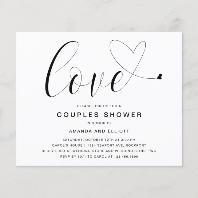 Flyer Amor Corazón Presupuestario Parejas Ducha Invitaci (Frente)