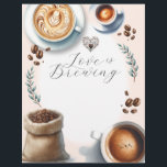 Flyer Amor en Infusión: Desayuno Nupcial de Café<br><div class="desc">Celebra a la futura novia con nuestro encantador volante de despedida de soltera "El amor está en ebullición", que presenta impresionantes ilustraciones de acuarela de café, latte, espresso y granos de café. Los tonos cálidos e invitantes y los delicados detalles crean un ambiente acogedor y elegante, perfecto para los amantes...</div>
