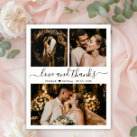 Flyer Amor y agradecimiento al Boda Script.<br><div class="desc">Presupuesto, Elegante, Minimalista Boda de Collage de fotos con mangas, gracias volante personalizado de bajo presupuesto. Elegante boda de agradecimiento plantilla de papel con tres fotos en la parte delantera y una en la parte posterior. Con el texto "Amor y gracias" en una letra de escritura tipográfica con letras a...</div>