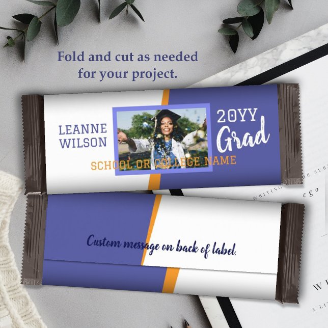 Flyer Amortiguador azul, Naranja Personalizado de gradua (blue graduation personalized candy bar wrapper, diy chocolate bar label to celebrate your grad)