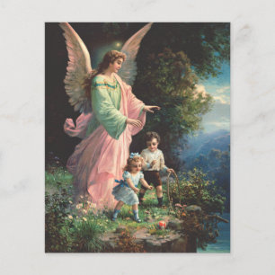 Flyer Ángel de la guarda protegiendo a los niños cerca d