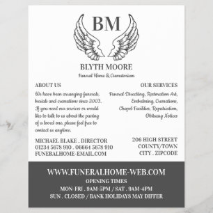 Flyer Angel Wings, Casa Funeral, Directores