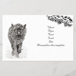 Flyer Angry Black Wolf in the Snow , wild Winter