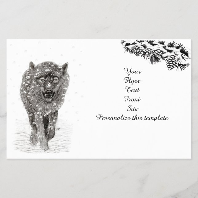Flyer Angry Black Wolf in the Snow , wild Winter (Frente)