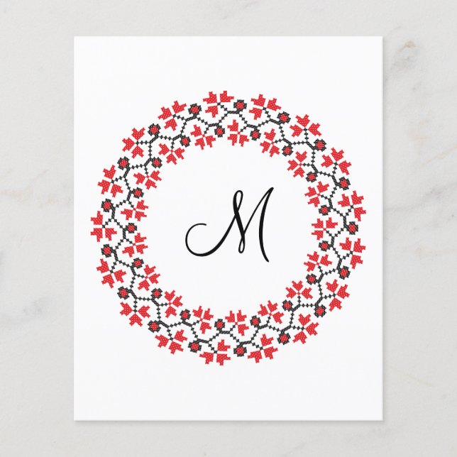 Flyer Anillo de flores rojas Monograma personalizado ini (Frente)