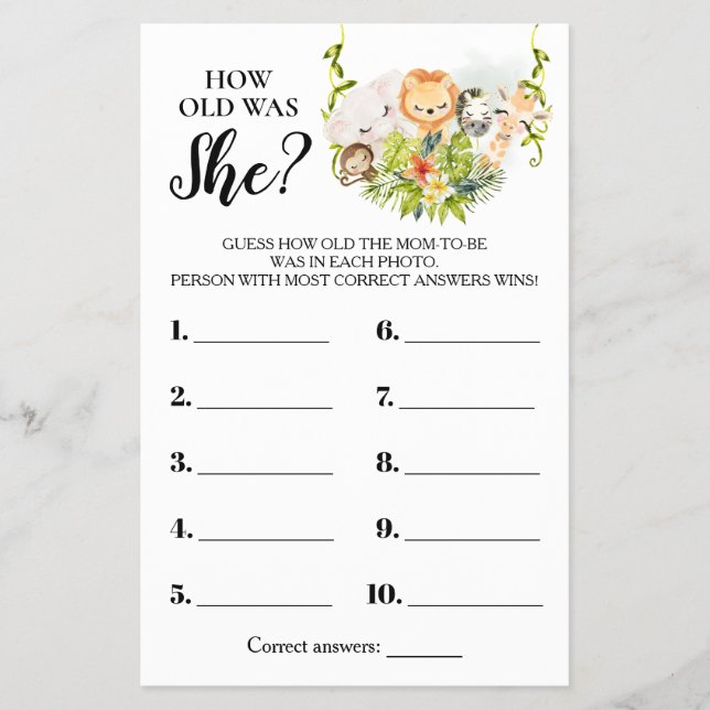 Flyer Animales de la jungla ¿Qué edad tenía su tarjeta d (Frente)