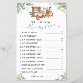 Flyer Animales de Woodland Shower ¿Qué tan bien sabes de