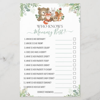 Flyer Animales de Woodland Shower ¿Qué tan bien sabes de