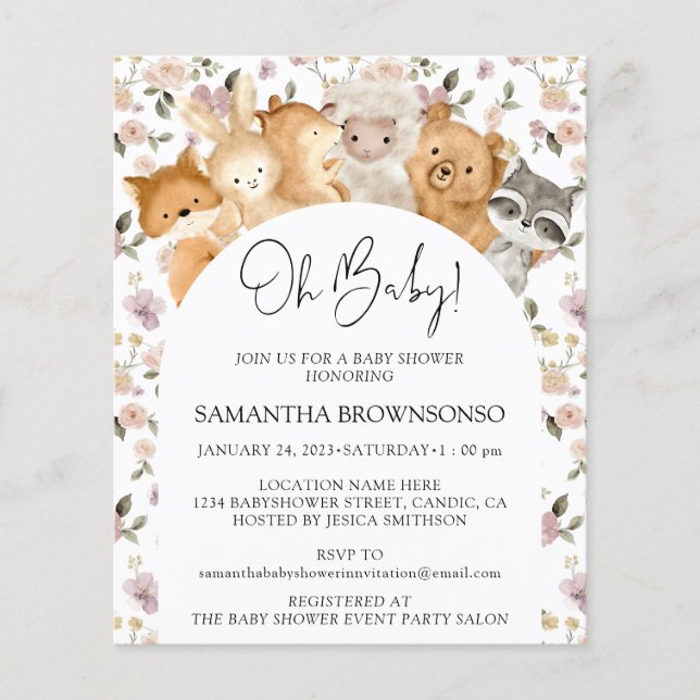 Flyer Animales del bosque Pastel Oh Presupuesto de Baby  (Frente)