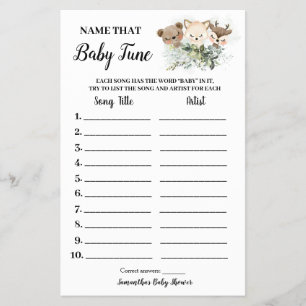 Flyer Animales forestales Nombre tarjeta de juego Baby T