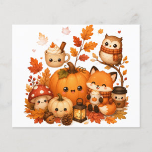 Flyer Animales lindos de otoño, zorro, búho, calabaza ka