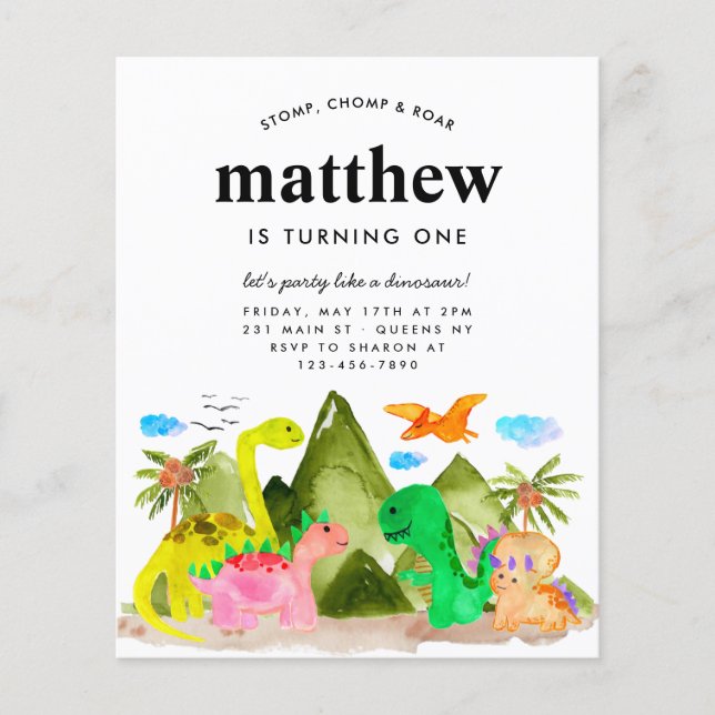 Flyer Aniversario barato de la Jungla de Montaña Dinosau (Frente)