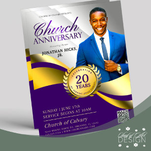 Flyer Aniversario de la Iglesia Servicio Pastoral Purple