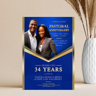Flyer Aniversario Pastoral Marco Azul y Dorado Iglesia