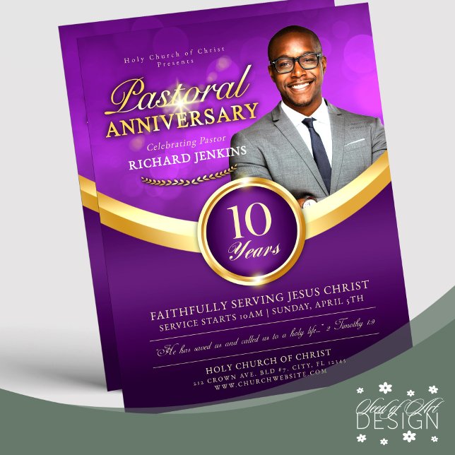 Flyer Aniversario Pastoral Purple & Gold Church Event (Subido por el creador)