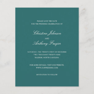 Flyer Antiguo dinero Teal Clásico Save the Date de boda