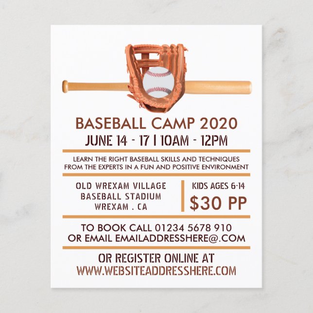 Flyer Anuncio de Béisbol y Oso de Madera  (Frente)