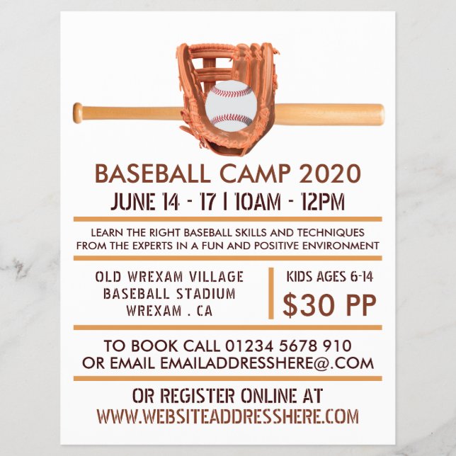 Flyer Anuncio de Béisbol y Oso de Madera  (Frente)