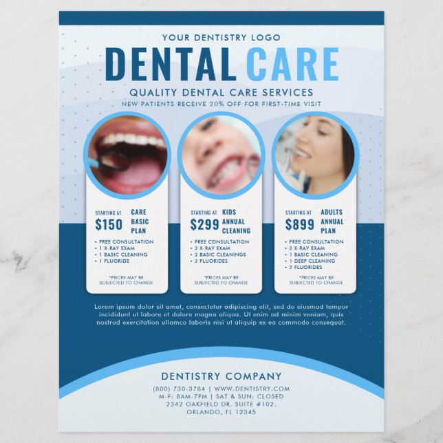 Flyer Anuncio de cuidado dental azul profesional (Frente)