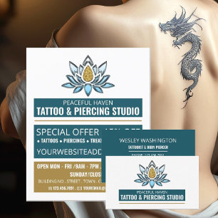 Flyer Anuncio de estudio de tatuaje de Lotus, tatuaje y