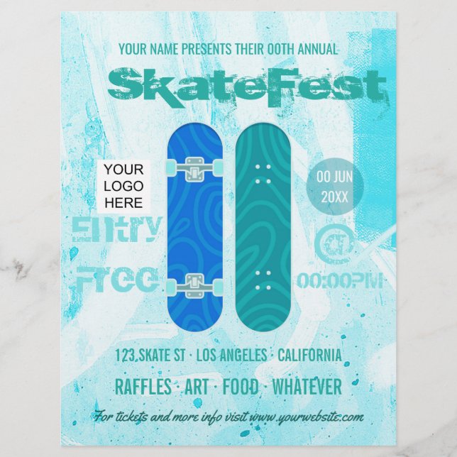 Flyer Anuncio de evento de skateboard agregar foto y log (Frente)