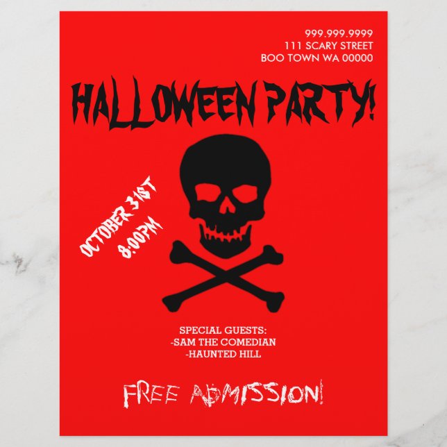 Flyer Anuncio de Fiesta de Calavera de Halloween Boo (Frente)