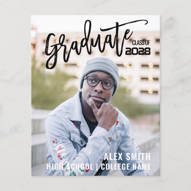 Flyer Anuncio de graduación de fotos completas con guión (Frente)