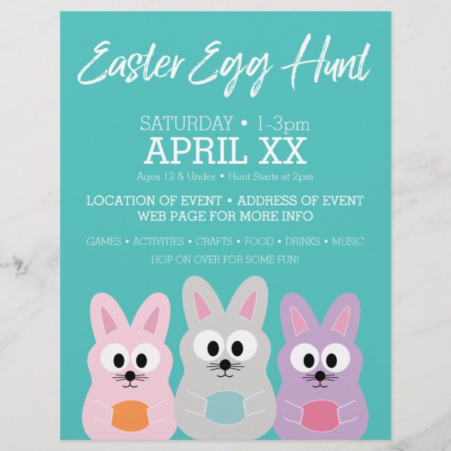 Flyer Anuncio de la cacería de huevos de pascua - Conejo (Frente)