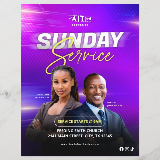 Flyer Anuncio de la Iglesia del Servicio Dominical (Frente)