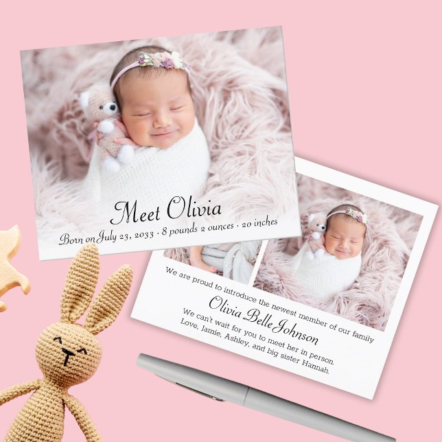 Flyer Anuncio de nacimiento de bebe fotográfica elegante (Budget Elegant Photo Baby Girl Birth Announcement Flyer
)