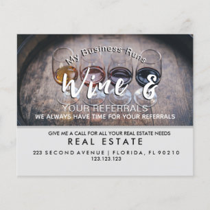 Flyer anuncio de referencias de vino inmobiliario