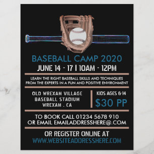 Flyer Anuncio del campamento de béisbol Neon Bat & Gear