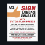 Flyer Anuncio del curso de lenguaje de Rótulo de gesto A<br><div class="desc">ASL Thumbs-up Curso De Lenguaje De Rótulo Gesto Volantes Publicitarios Por La Tienda De Tarjetas De Negocios.</div>
