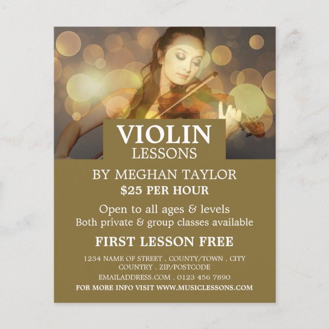 Flyer Anuncio violinista elegante, lecciones de violín (Frente)
