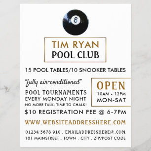 Flyer Anuncios de Eight Ball, Club de Billar, Club de Sn