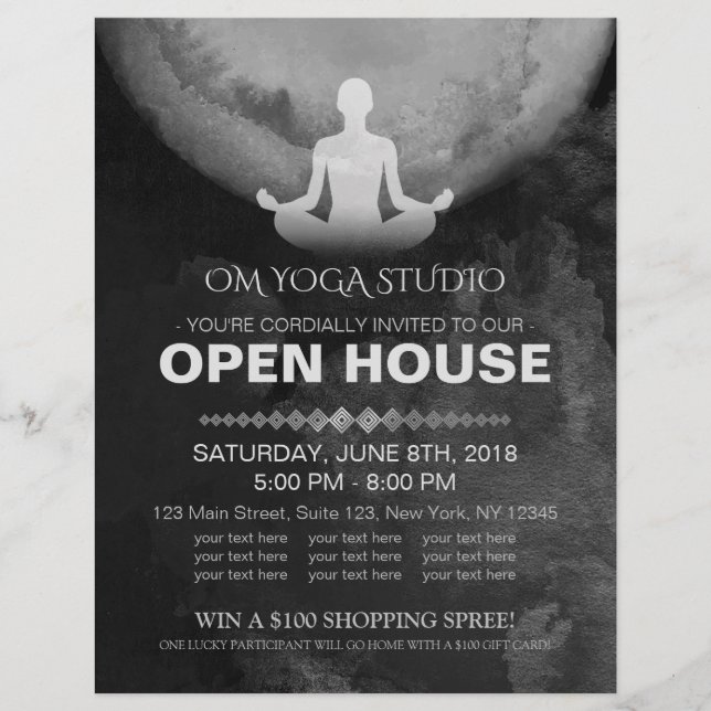 Flyer Apertura de la casa del instructor de yoga B&W Med (Frente)