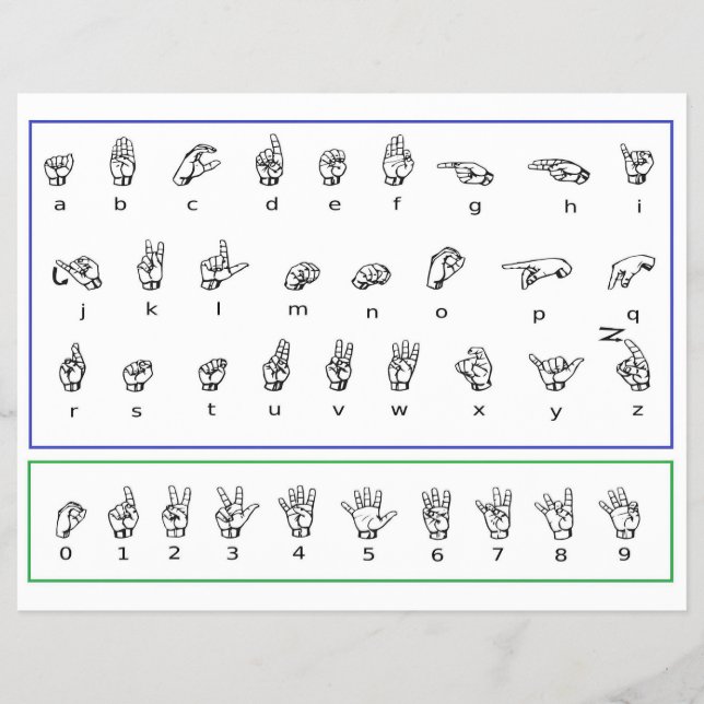 Flyer Aprender lenguaje de Rótulo ASL, alfabeto de númer (Frente)