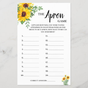 Flyer Apron Game Sunflowers Bridal Shower Game Card
