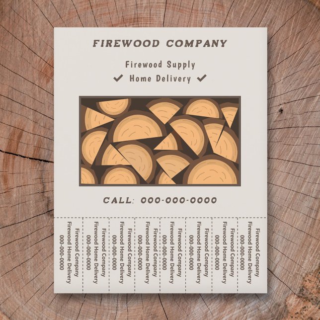 Flyer Aprovisionamiento de leña y entrega de tiras de de (Firewood Supply & Delivery Tear Off Strips Flyer)