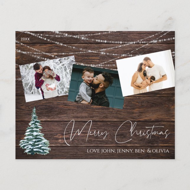 Flyer Árbol de Navidad rústico económico con 3 fotos y l (Frente)