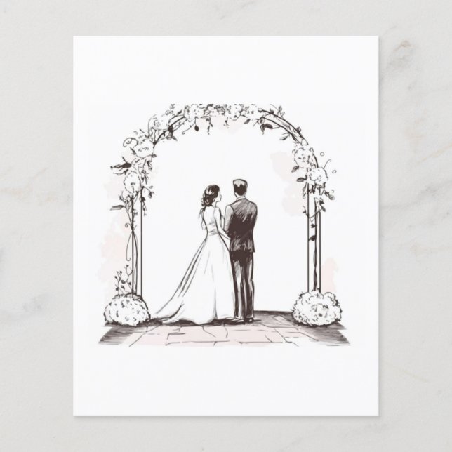 Flyer Arco Floral de Boda de Pareja de Arte de Línea Fin (Frente)