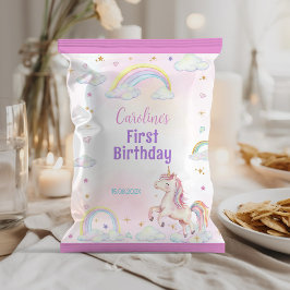 Flyer Arcoiris Unicornio 1er cumpleaños Chip Bag Wrapper