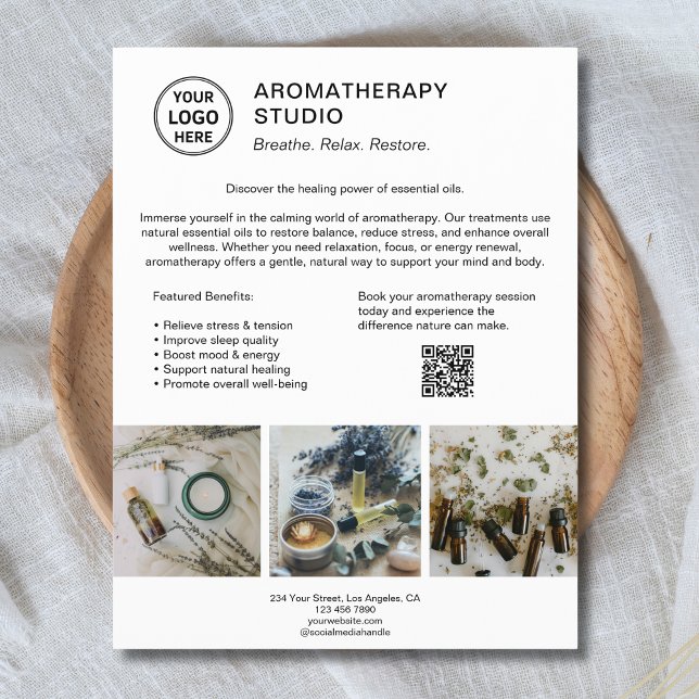 Flyer Aromaterapía Spa Logo QR Negocios Promocionales (Aromatherapy Spa Logo QR Promotional Business Flyer)